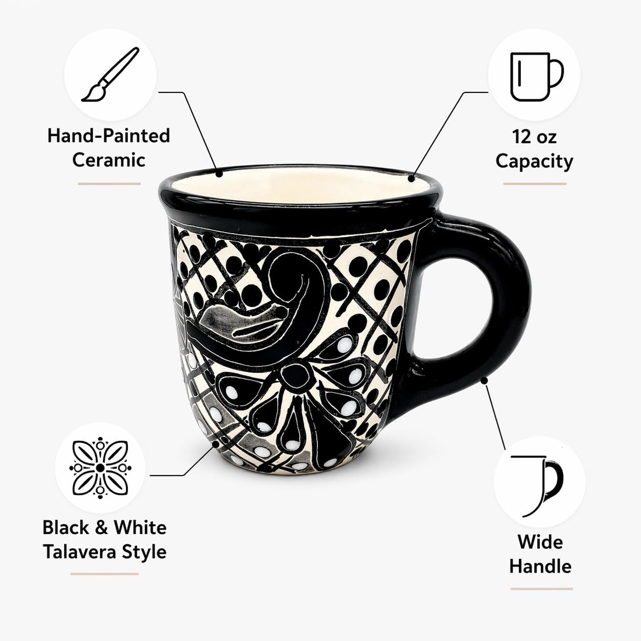 Black & White Mexican Coffee Mug — front view