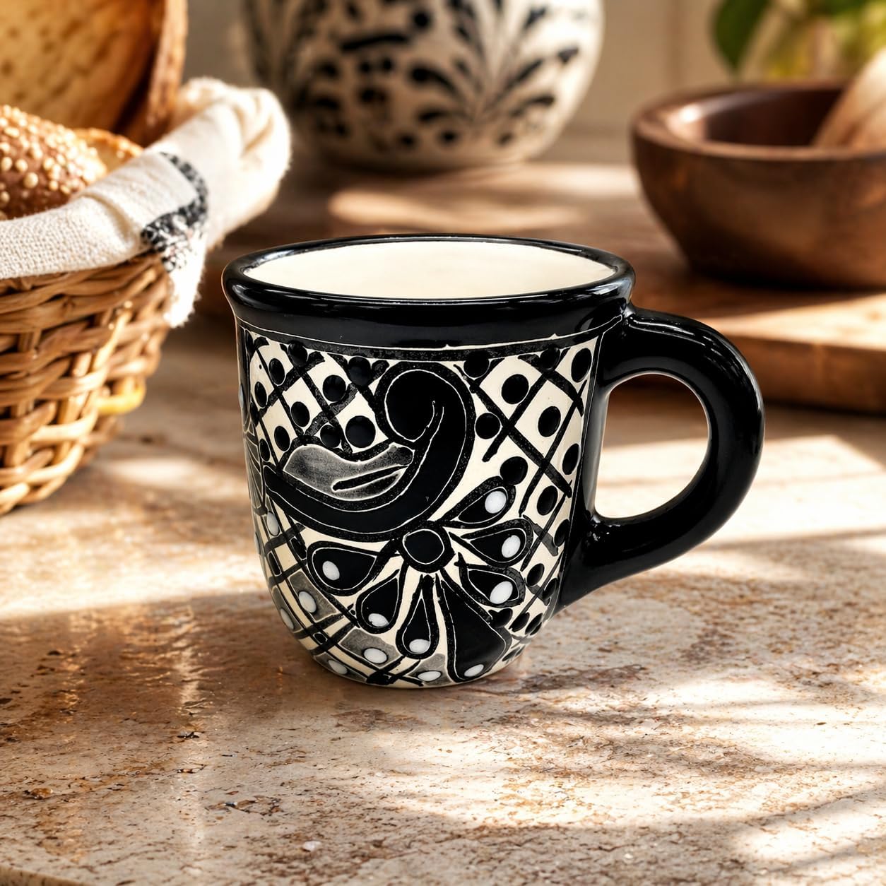 Black & White Mexican Coffee Mug — side view