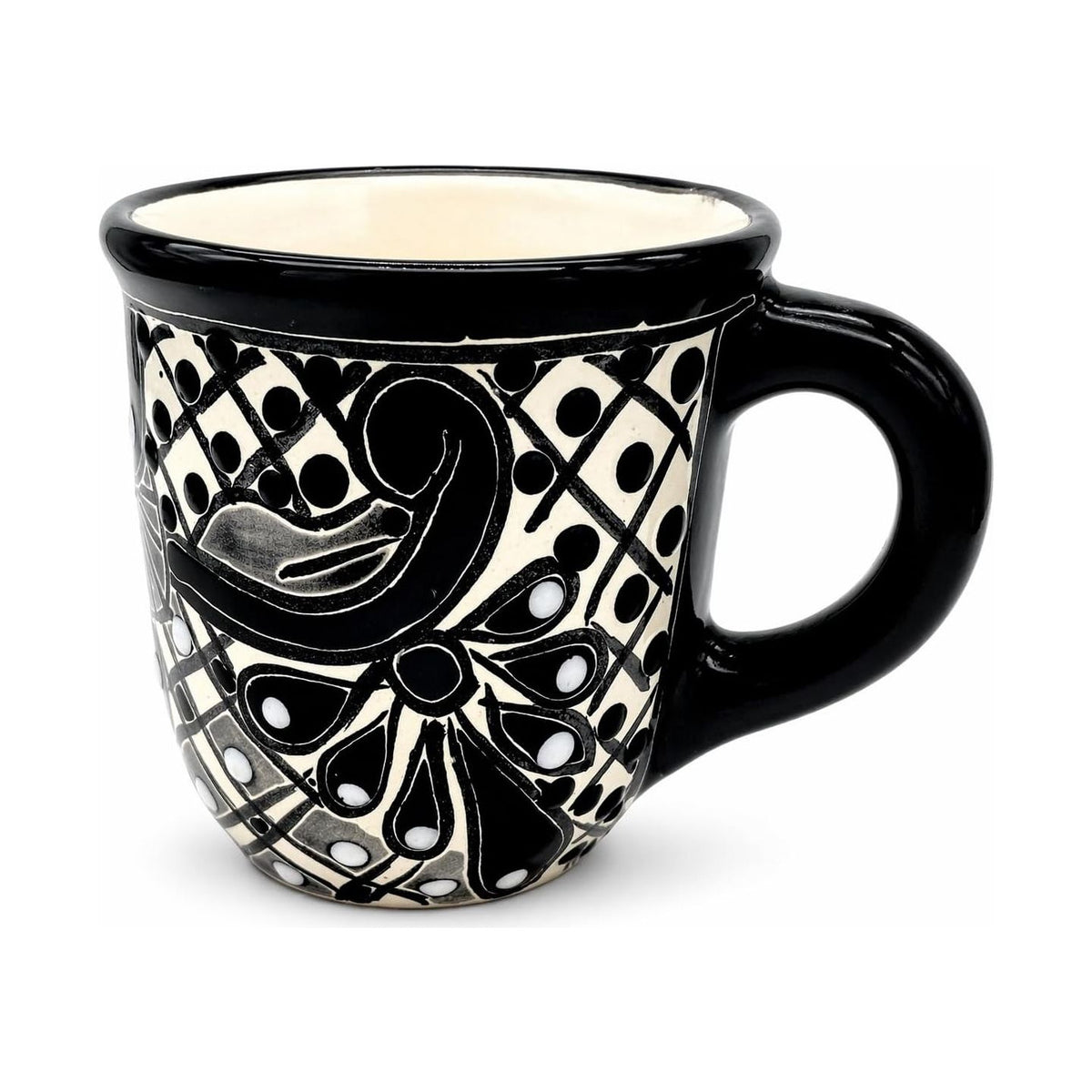 Black & White Mexican Coffee Mug — angled view