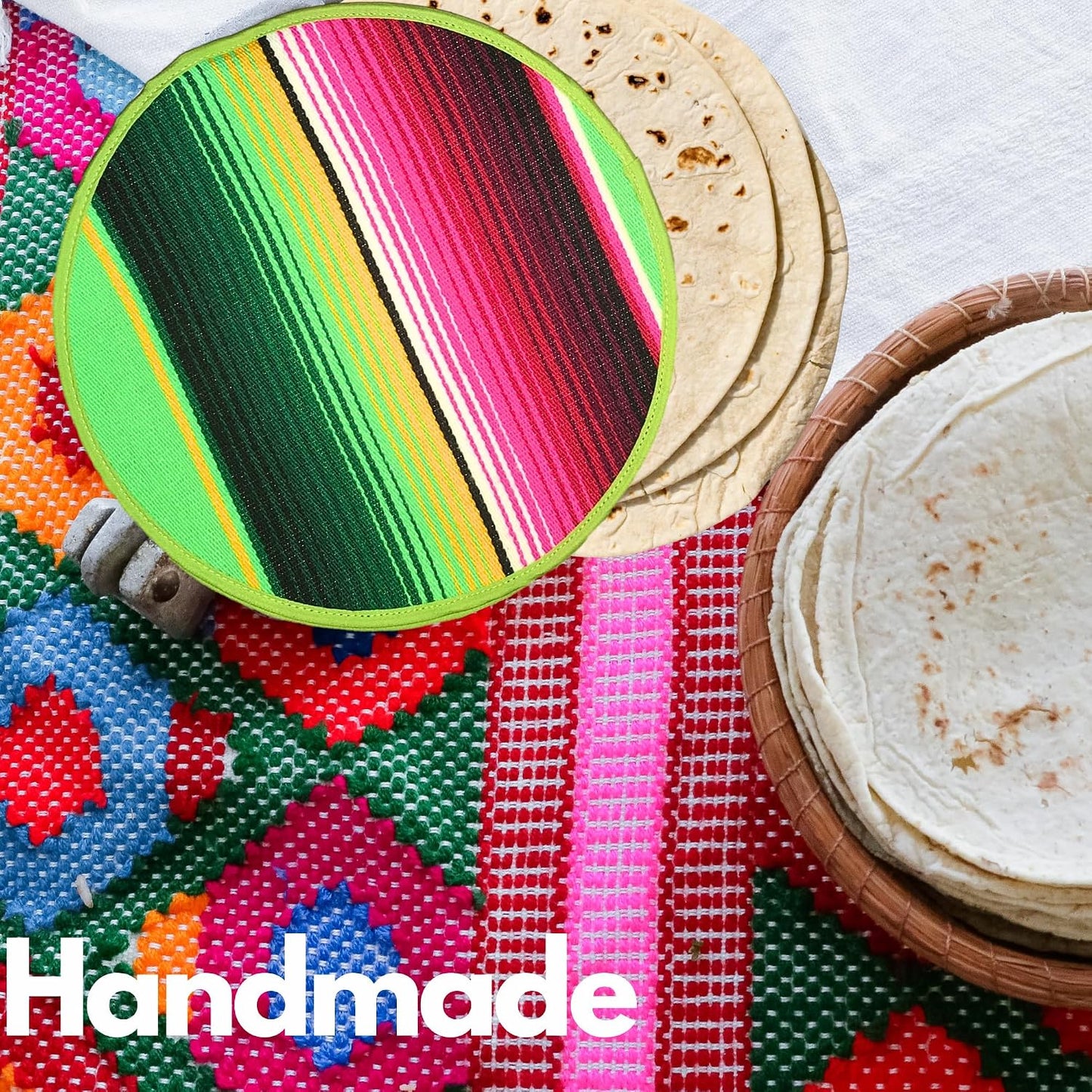 Mexican Cloth Tortilla Warmer, green sarape — alternate angle