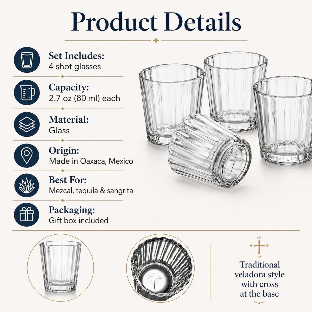 Veladora Mezcal Shot Glasses, Set of 4 — angled view