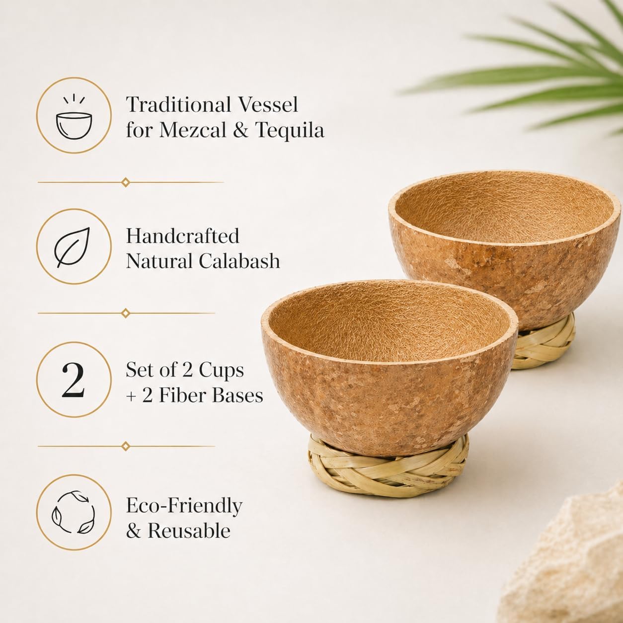 Mexican Mezcal Jicaras Cups 3oz, Set of 2 — front view