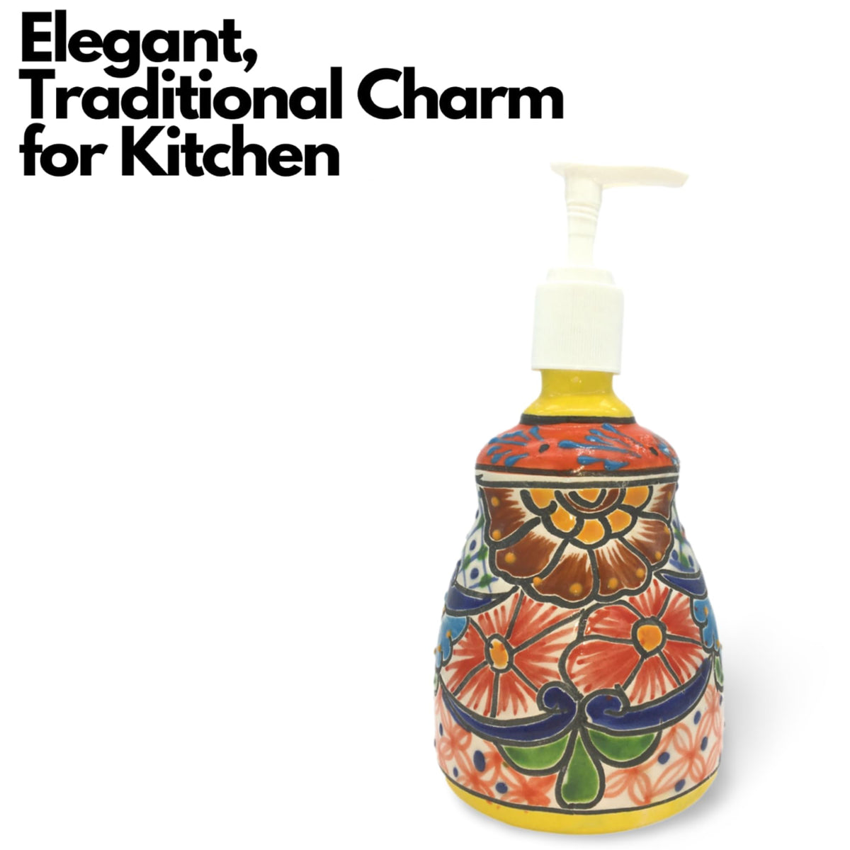 Bell-shaped soap dispenser hand-painted with coral flowers