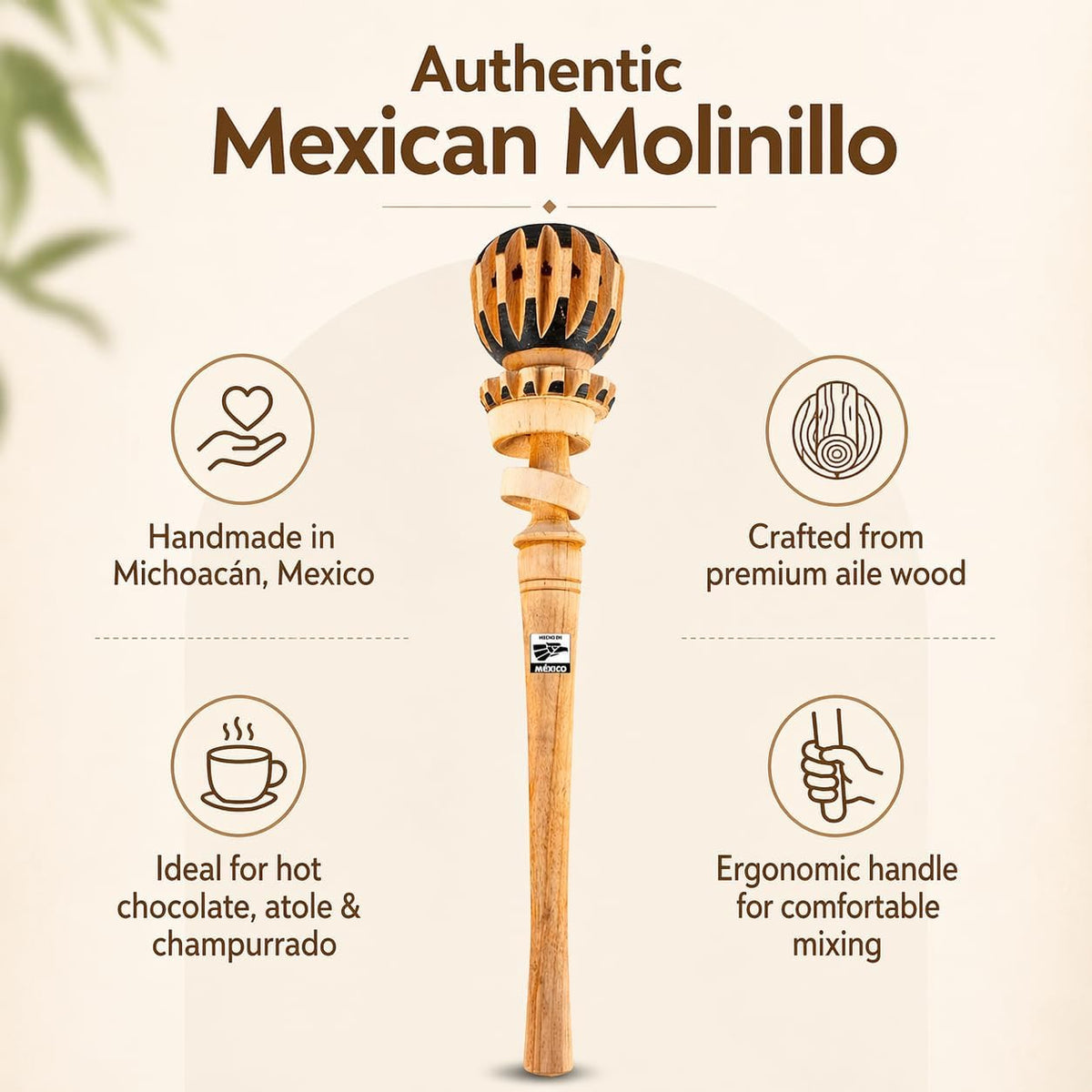 Authentic Mexican Molinillo — detail of the hand-painted pattern