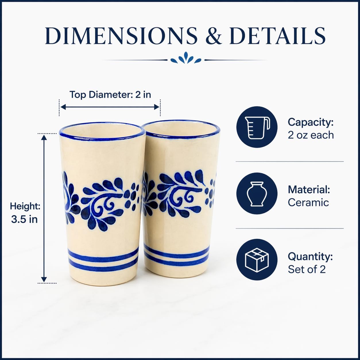 Mexican Shot Glasses, Hand, painted in Mexico — side view