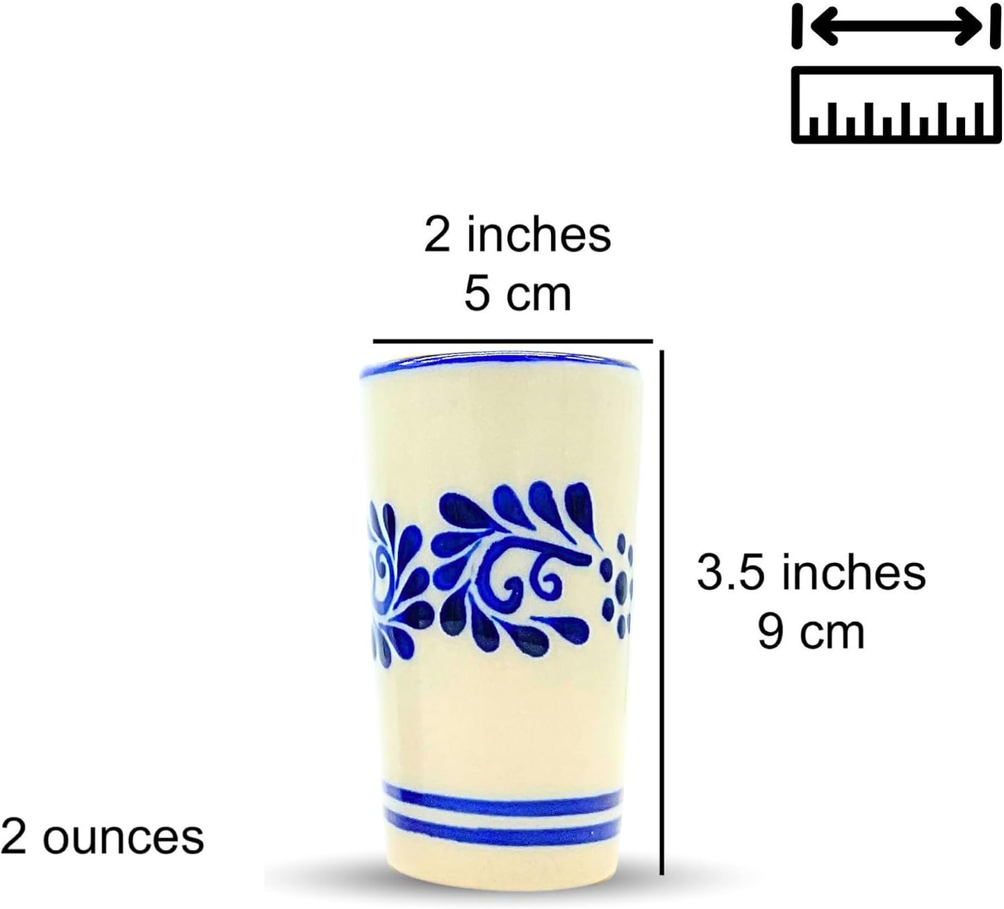 Mexican Shot Glasses, Hand, painted in Mexico — detail of the hand-painted pattern
