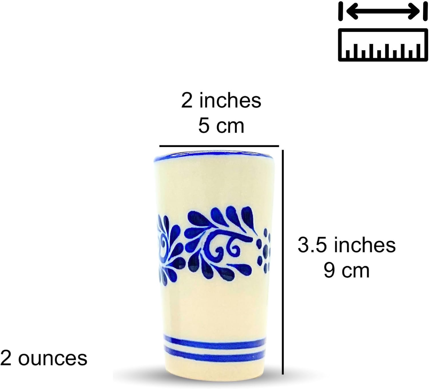 Mexican Shot Glasses, Hand, painted in Mexico — detail of the hand-painted pattern