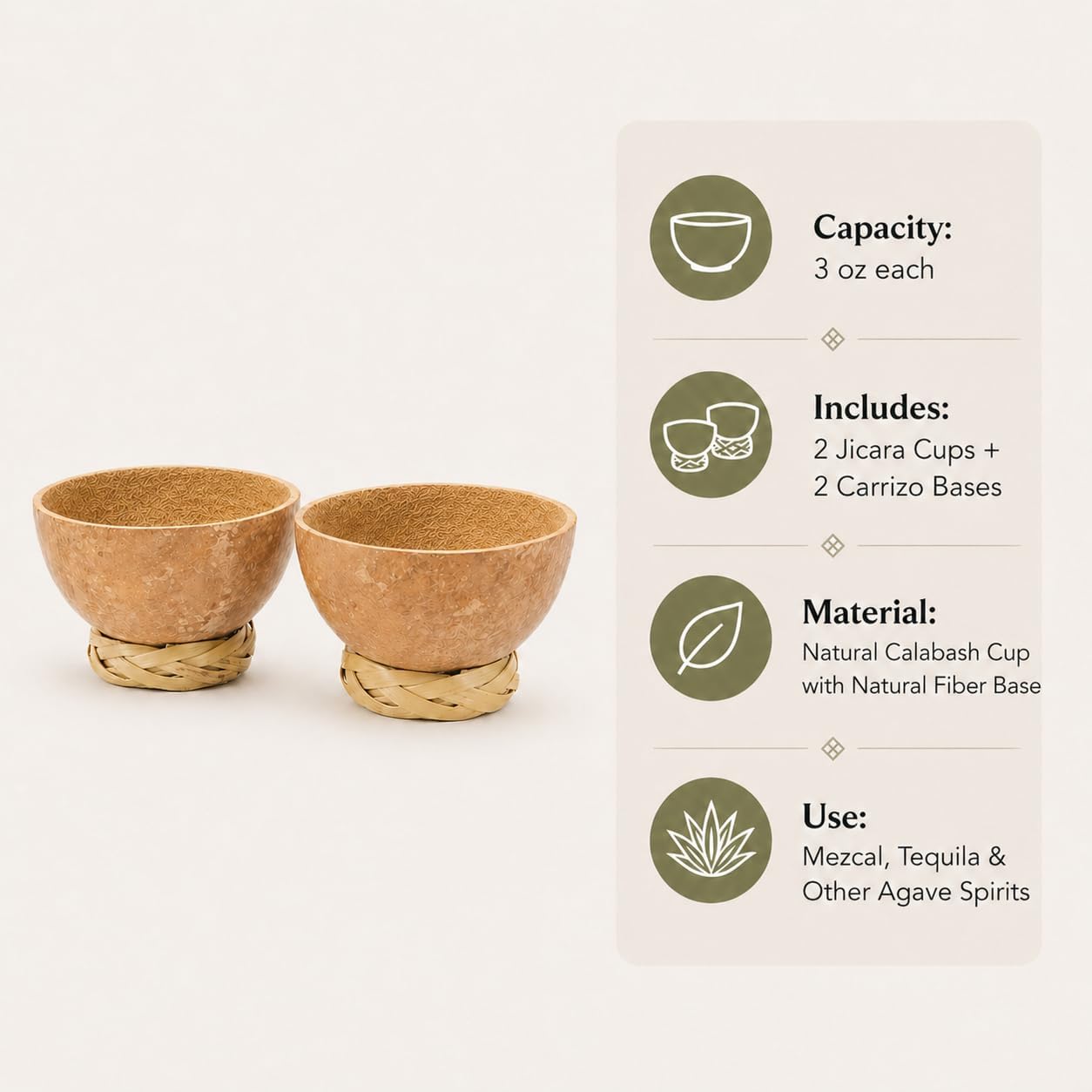Mexican Mezcal Jicaras Cups 3oz, Set of 2 — side view