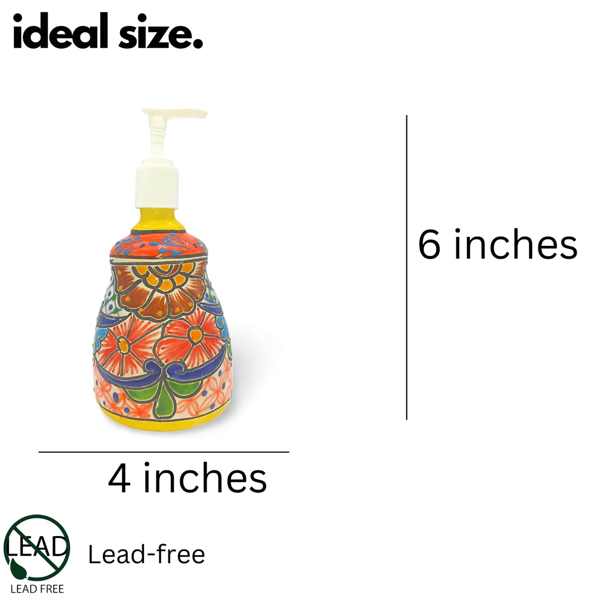 Bell soap dispenser size guide: about 6 inches tall, 4 inches wide