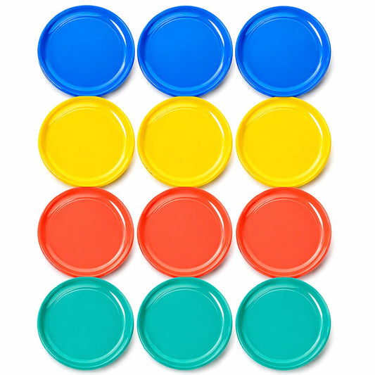 Set of 12 colorful Mexican taco plates in blue, yellow, orange and teal