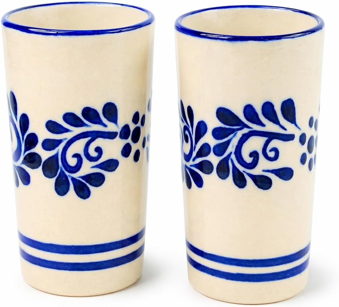 Mexican Shot Glasses, Hand, painted in Mexico — angled view