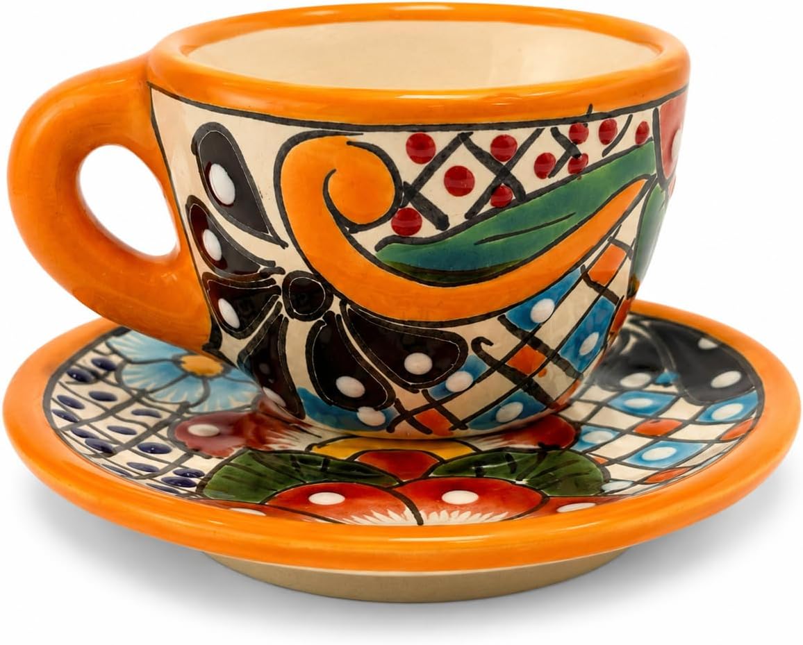 Colorful Talavera Espresso Set — front view