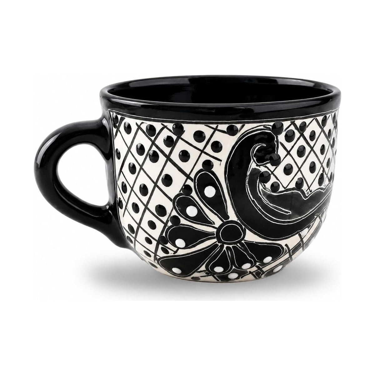 Black Wide Mexican Coffee Mug — front view