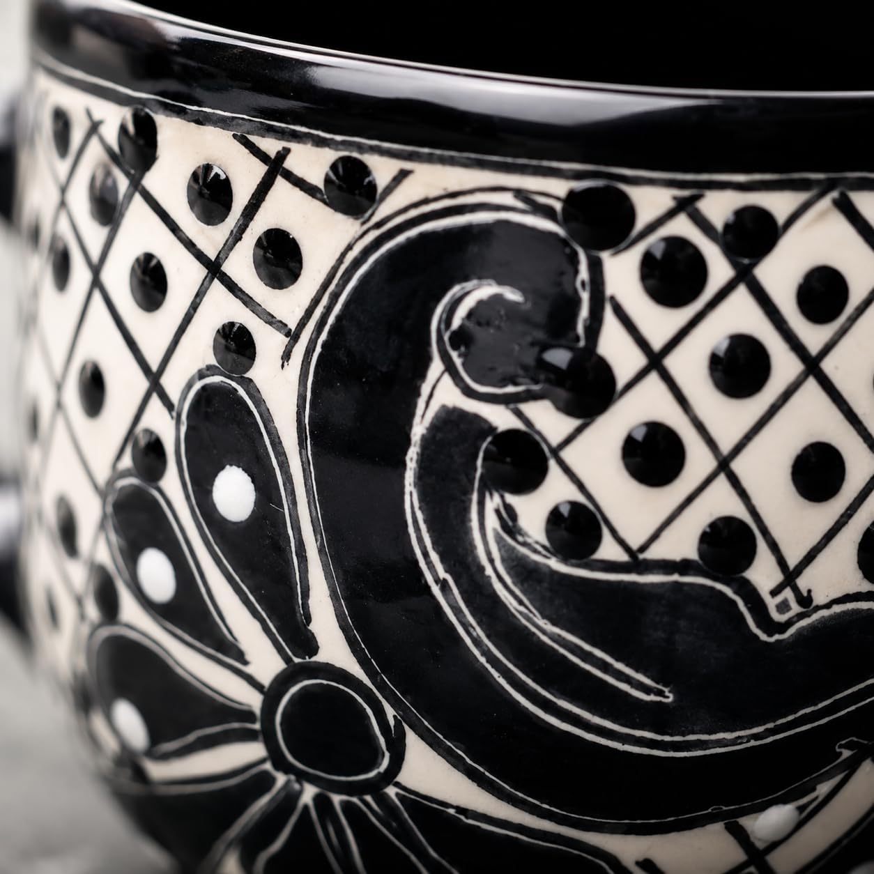 Black Wide Mexican Coffee Mug — top view