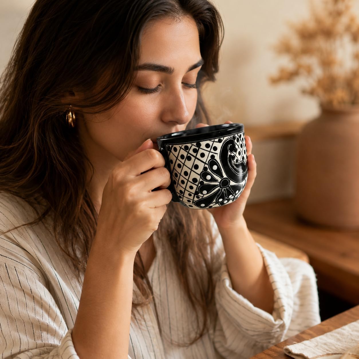 Black Wide Mexican Coffee Mug — alternate angle