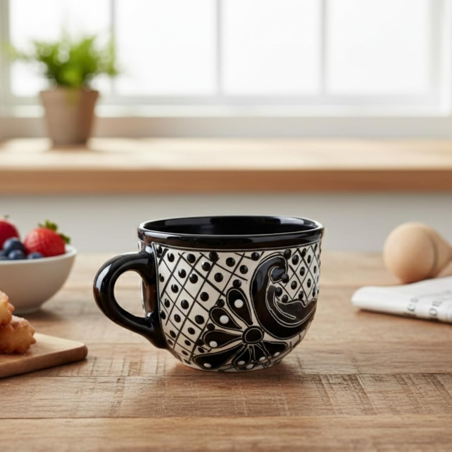 Black Wide Mexican Coffee Mug — scale reference
