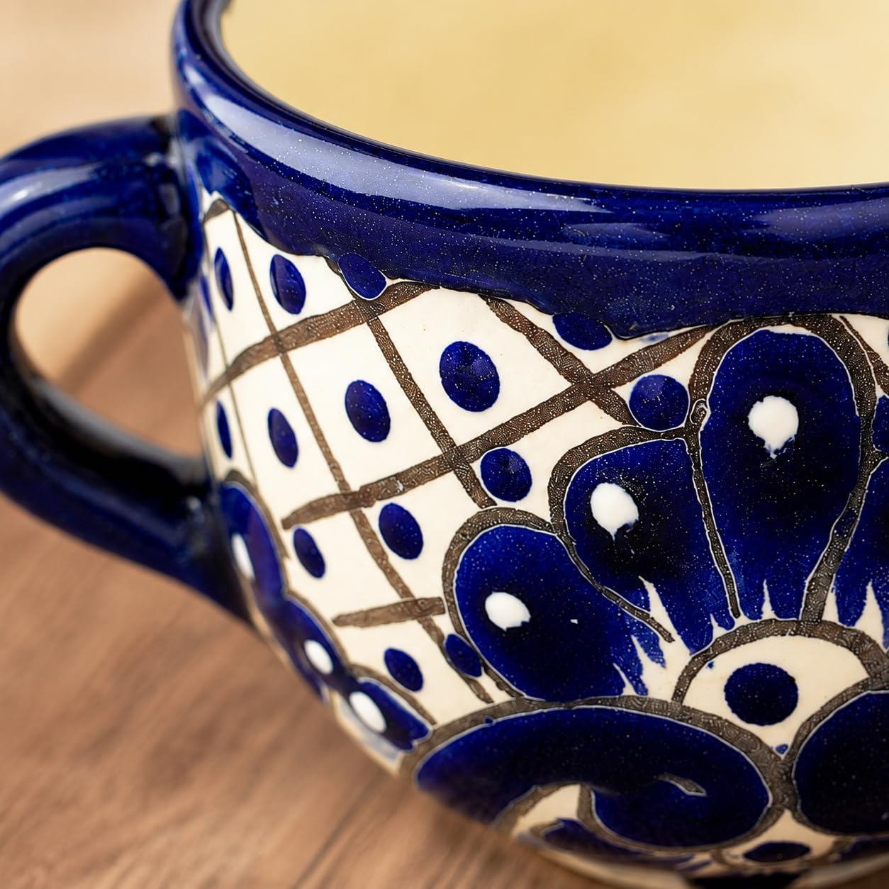 Blue & White Mexican Coffee Mug — side view