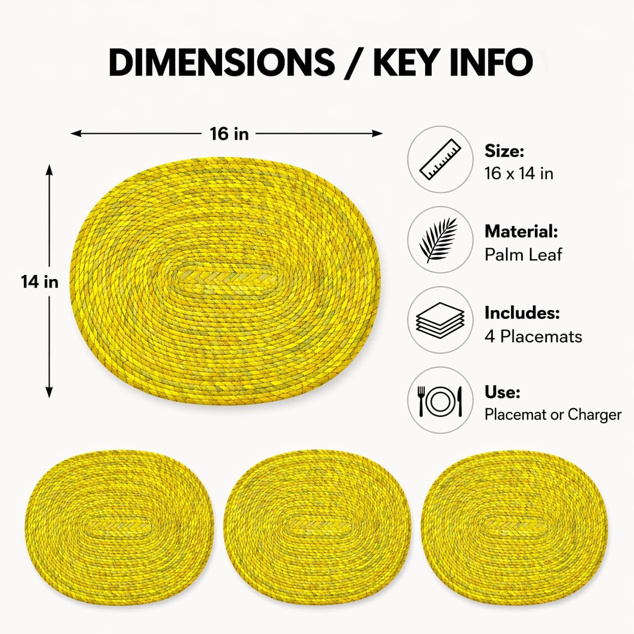 Yellow Placemats, Set of 4 — top view