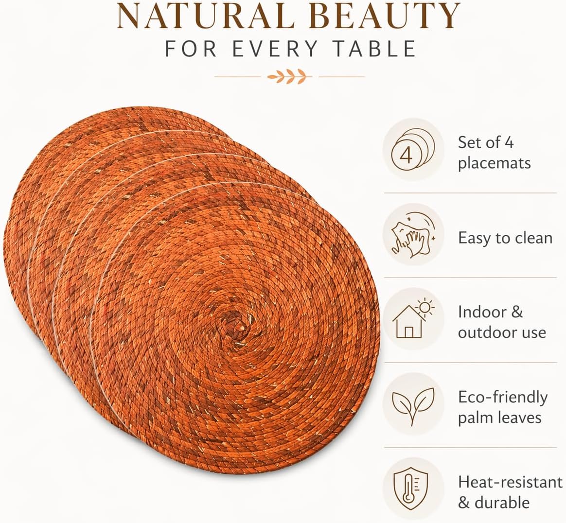 Orange Round Placemats, Set of 4 — detail of the hand-painted pattern