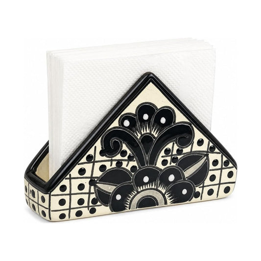 Black & White Mexican Napkin Holder — front view