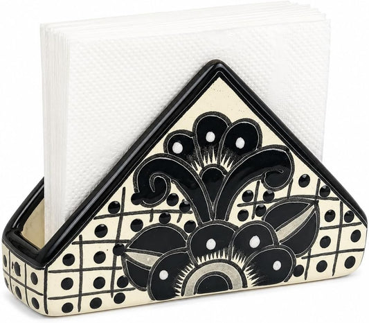 Black & White Mexican Napkin Holder — front view