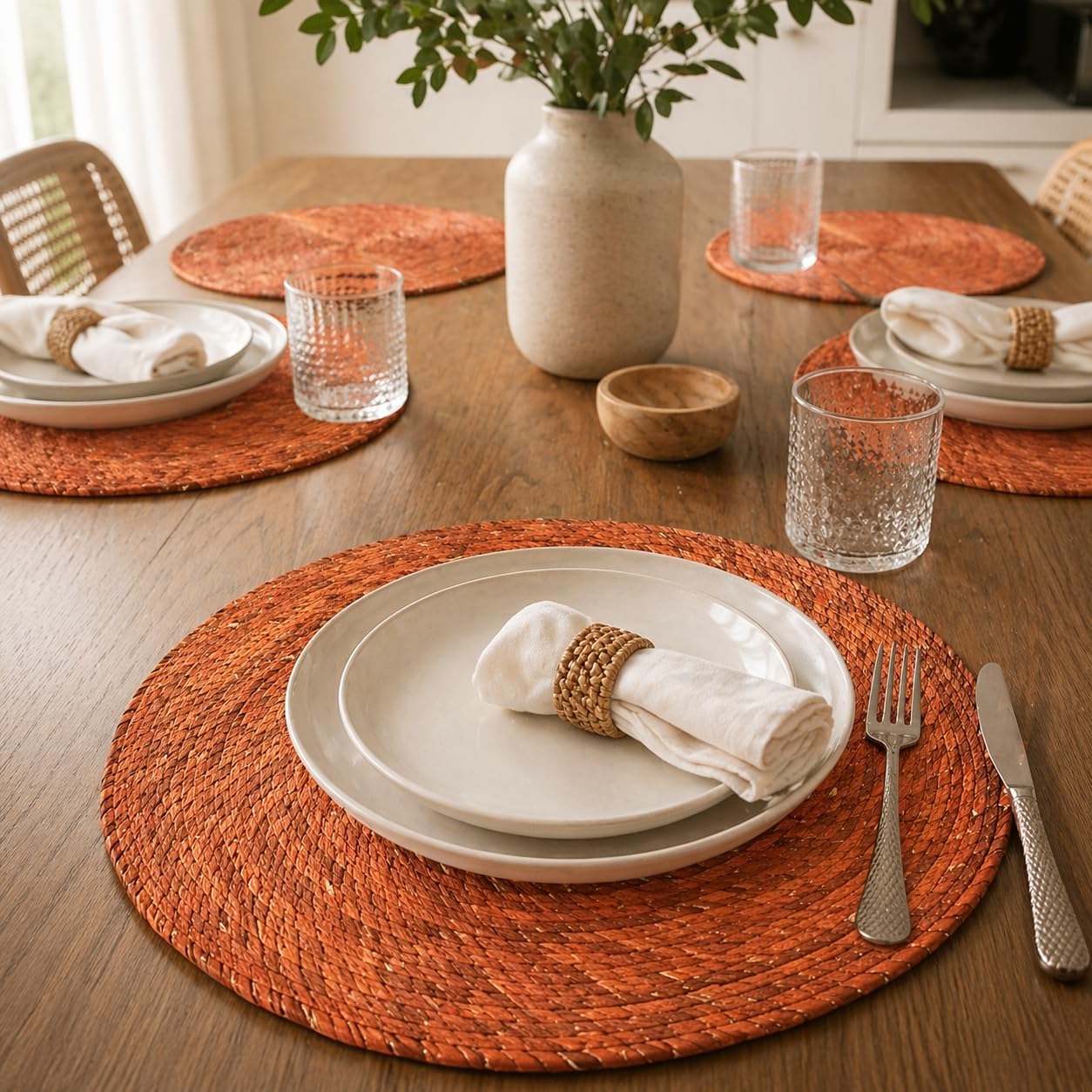 Orange Round Placemats, Set of 4 — top view