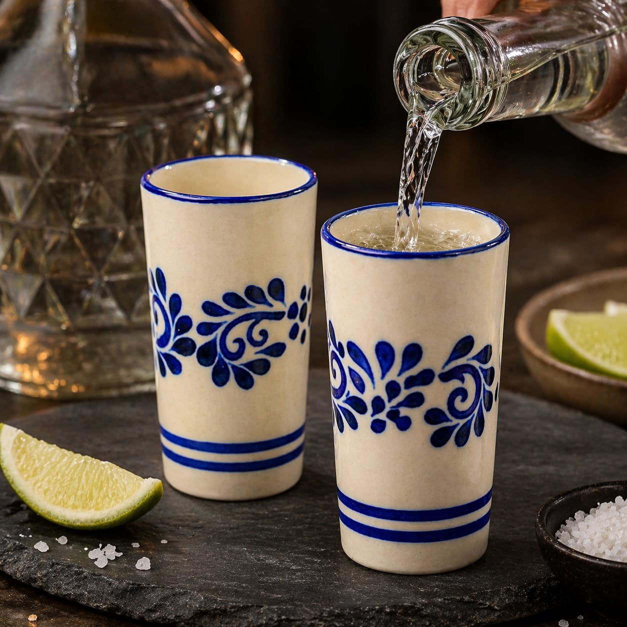 Mexican Shot Glasses, Hand, painted in Mexico — close-up