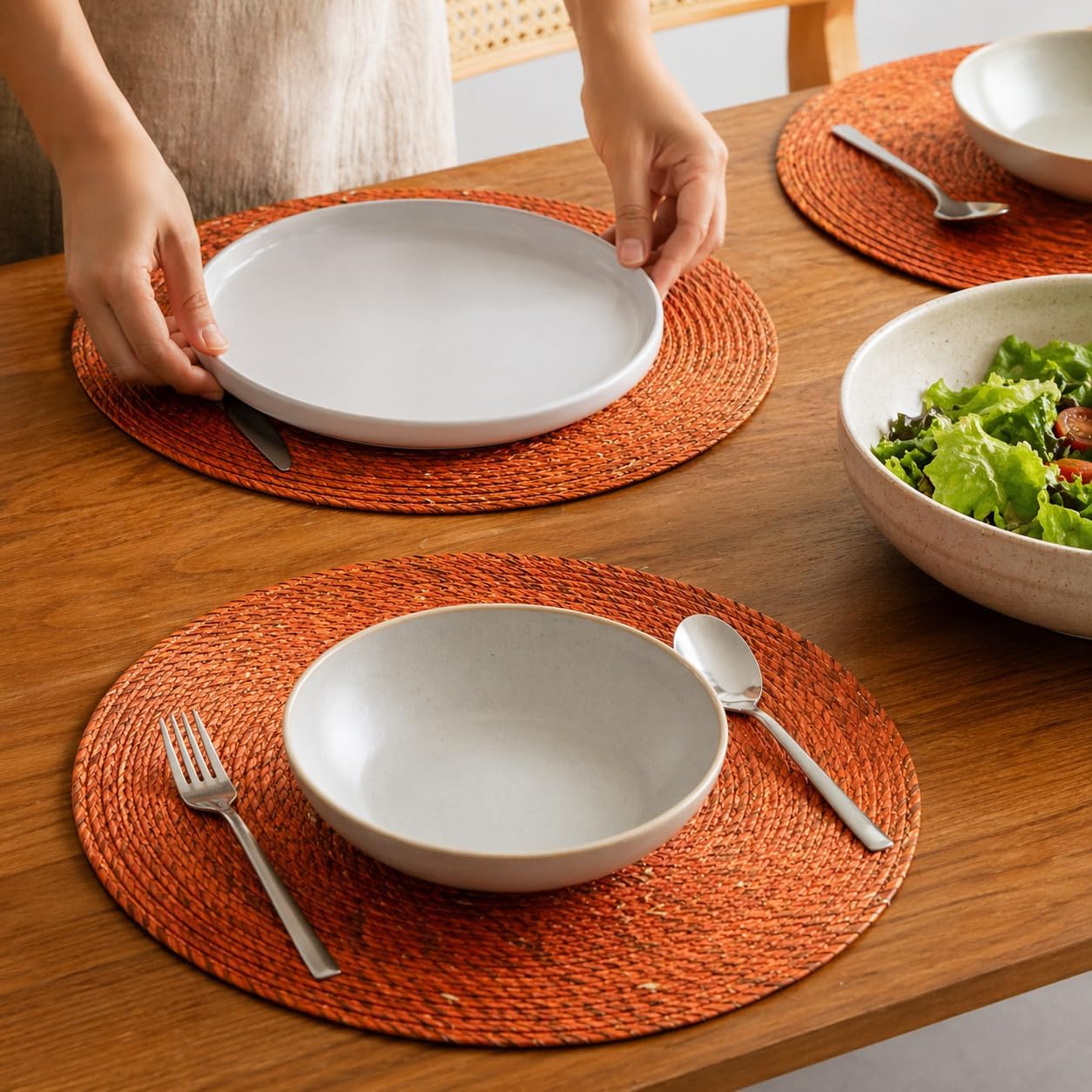 Orange Round Placemats, Set of 4 — angled view