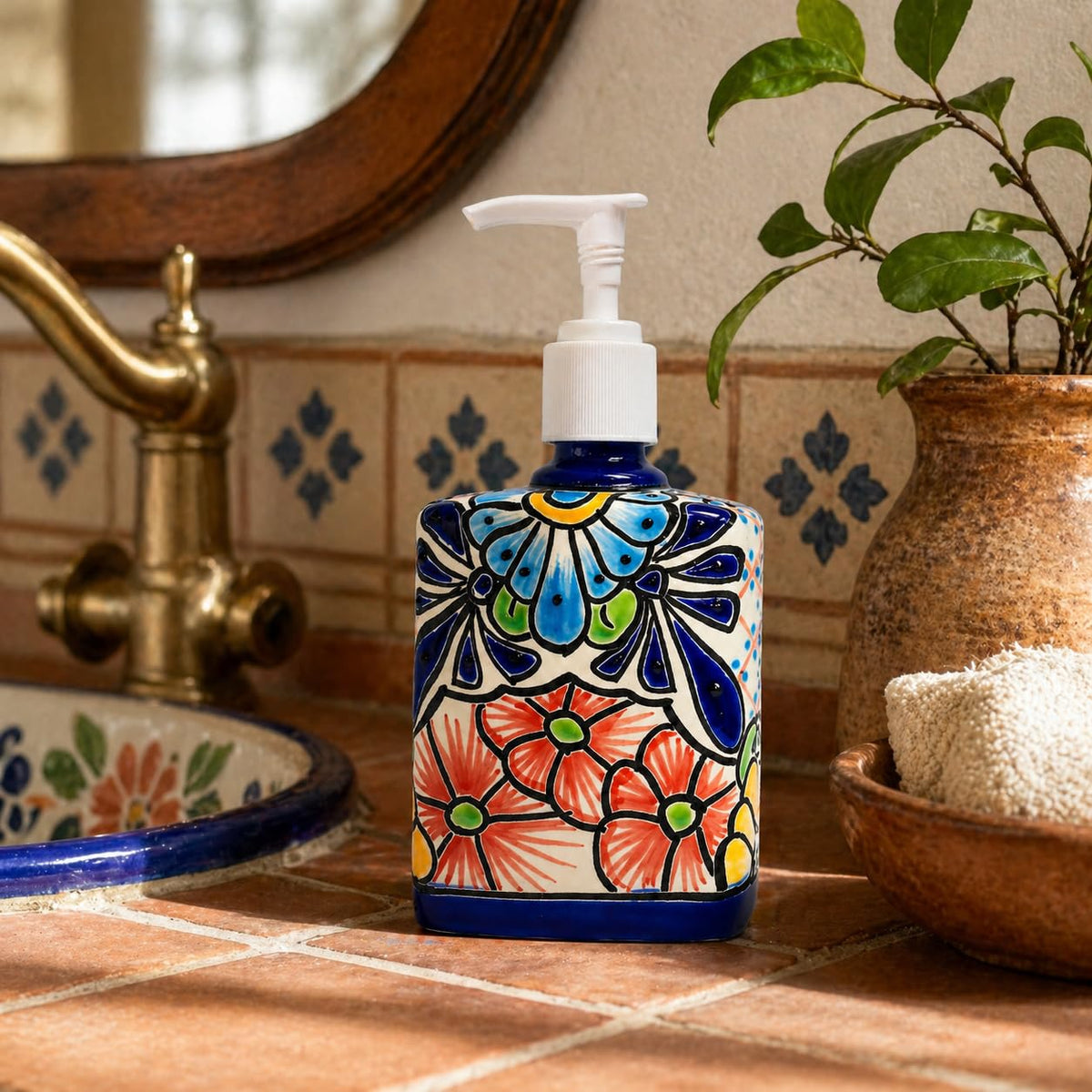 Rectangular soap dispenser on a bathroom vanity