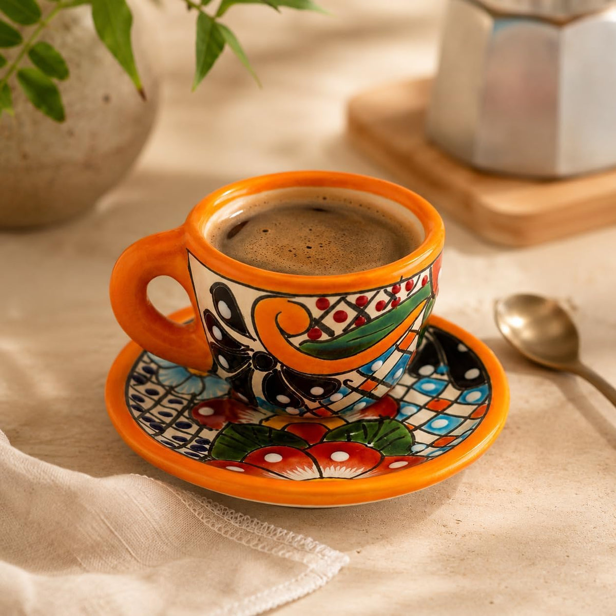 Colorful Talavera Espresso Set — top view