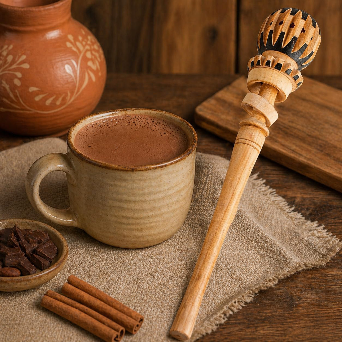Authentic Mexican Molinillo — shown in use