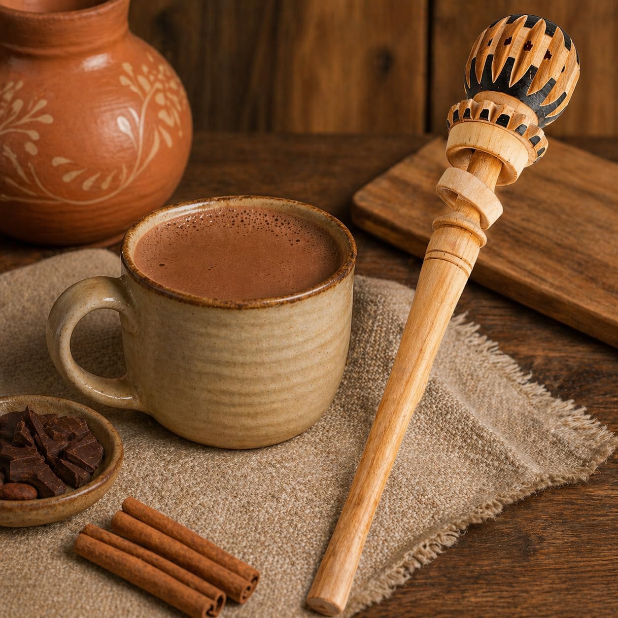 Authentic Mexican Molinillo — shown in use