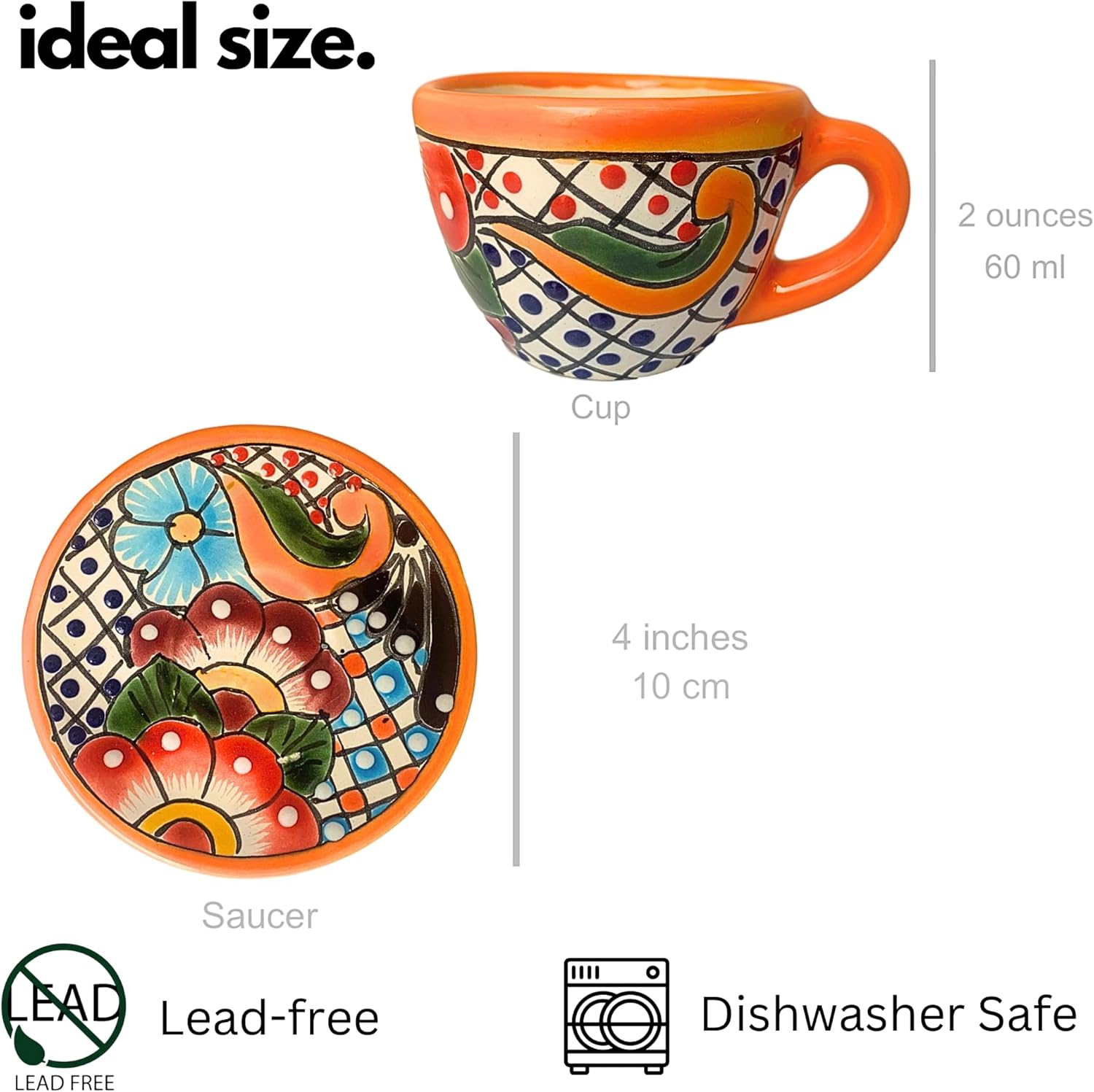 Colorful Talavera Espresso Set — angled view