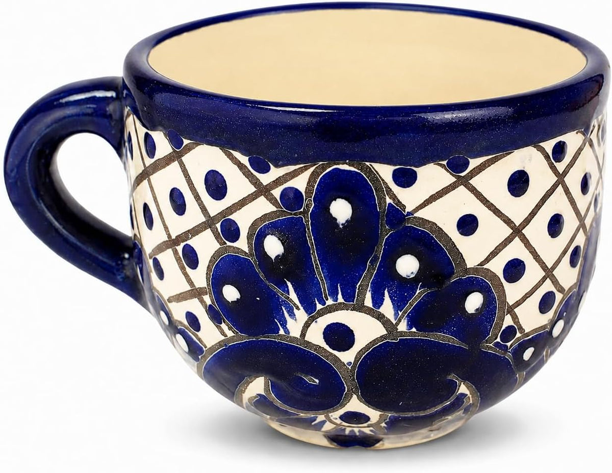 Blue & White Mexican Coffee Mug — top view