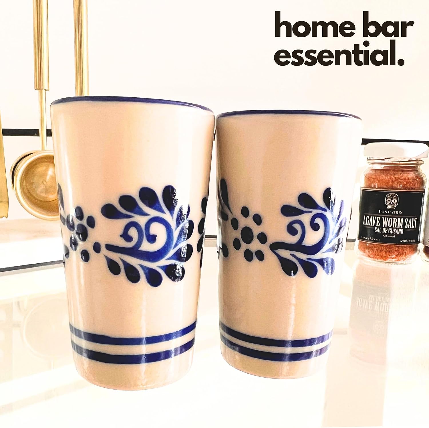 Mexican Shot Glasses, Hand, painted in Mexico — shown in use