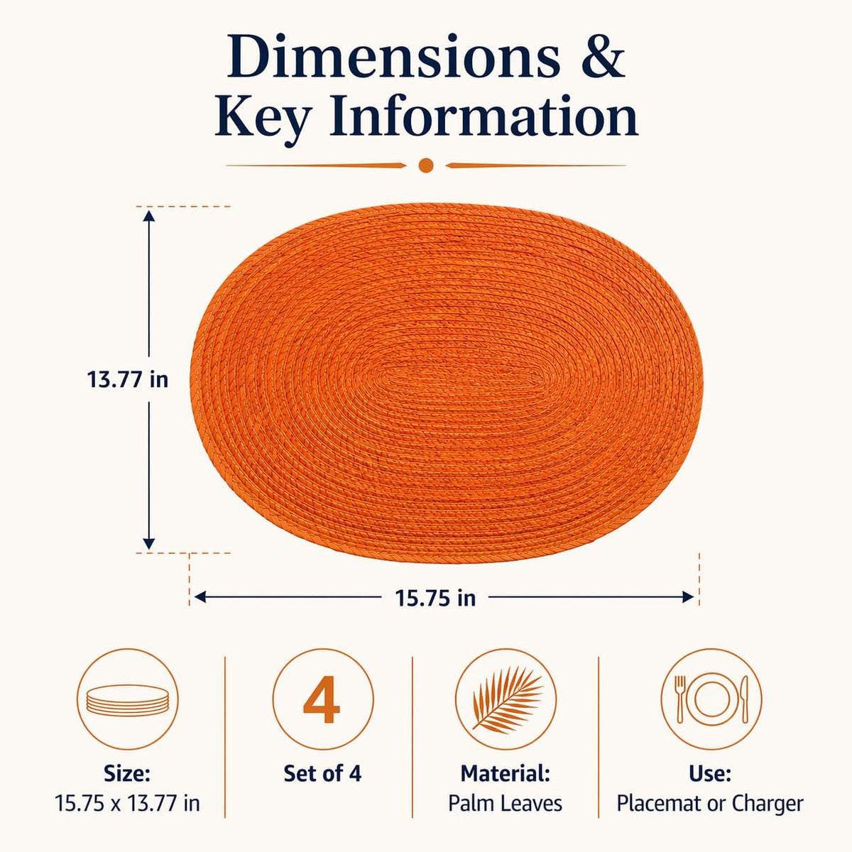 Orange Placemats, Set of 4 — angled view