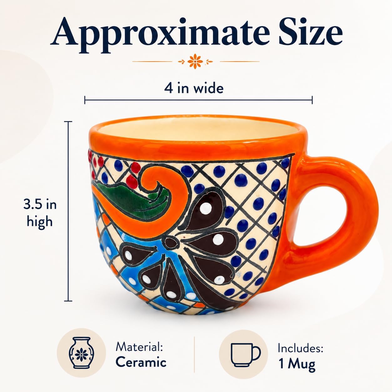 Colorful Wide Mexican Coffee Mug — side view