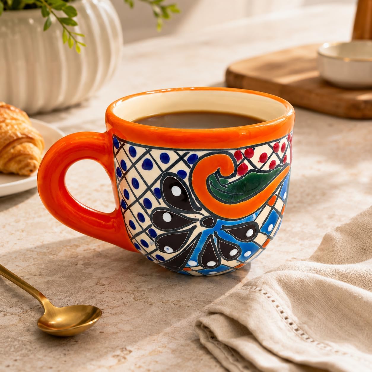 Colorful Wide Mexican Coffee Mug — top view