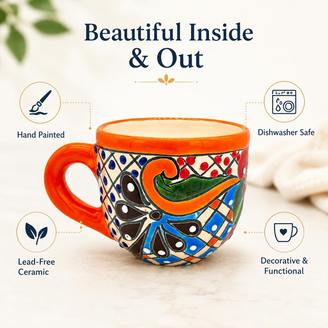 Colorful Wide Mexican Coffee Mug — alternate angle