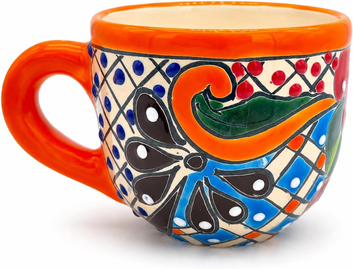 Colorful Wide Mexican Coffee Mug — scale reference