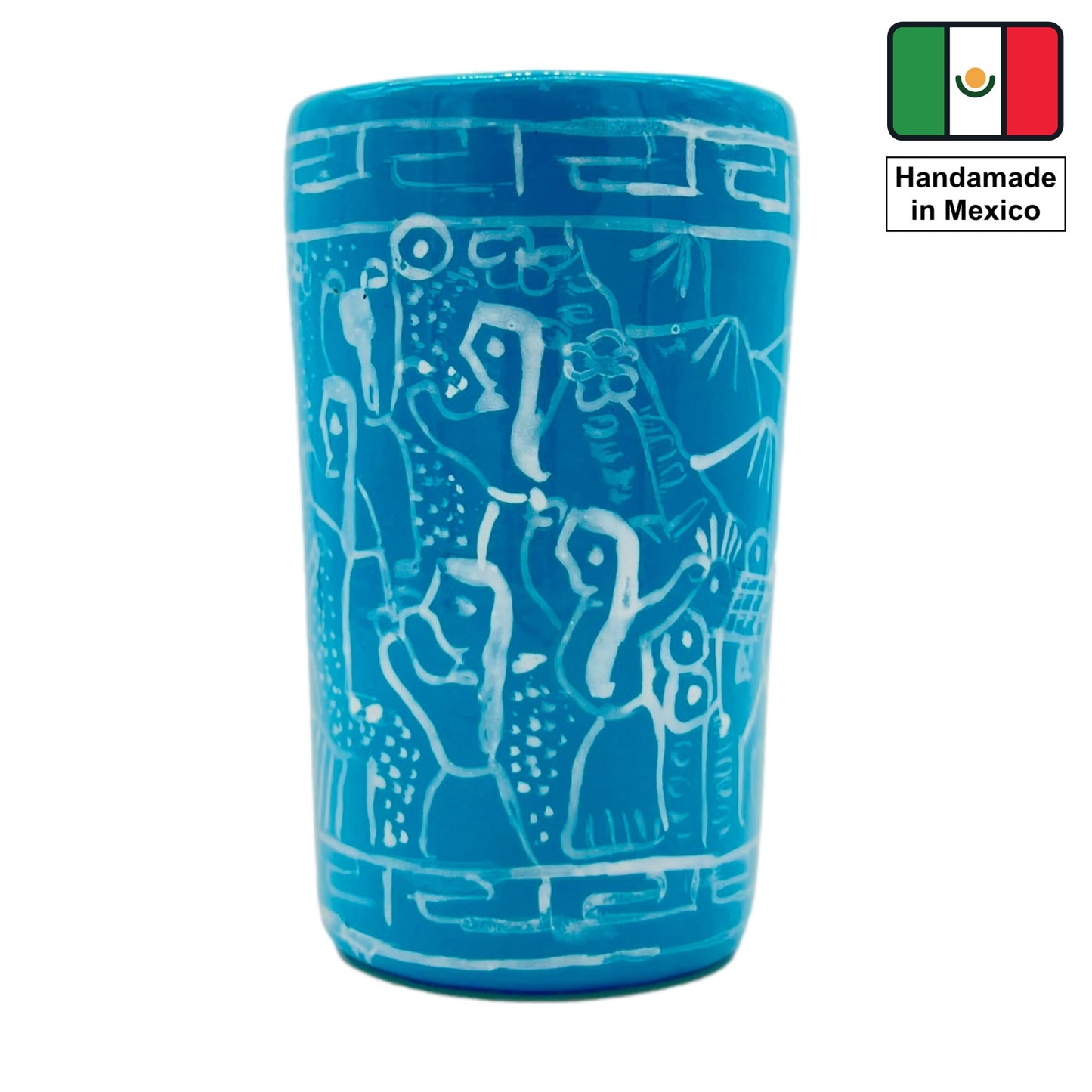 Turquoise ceramic shot glasses, individually hand-painted in Mexico, perfect for tequila, mezcal, or other spirits, pack of 2.