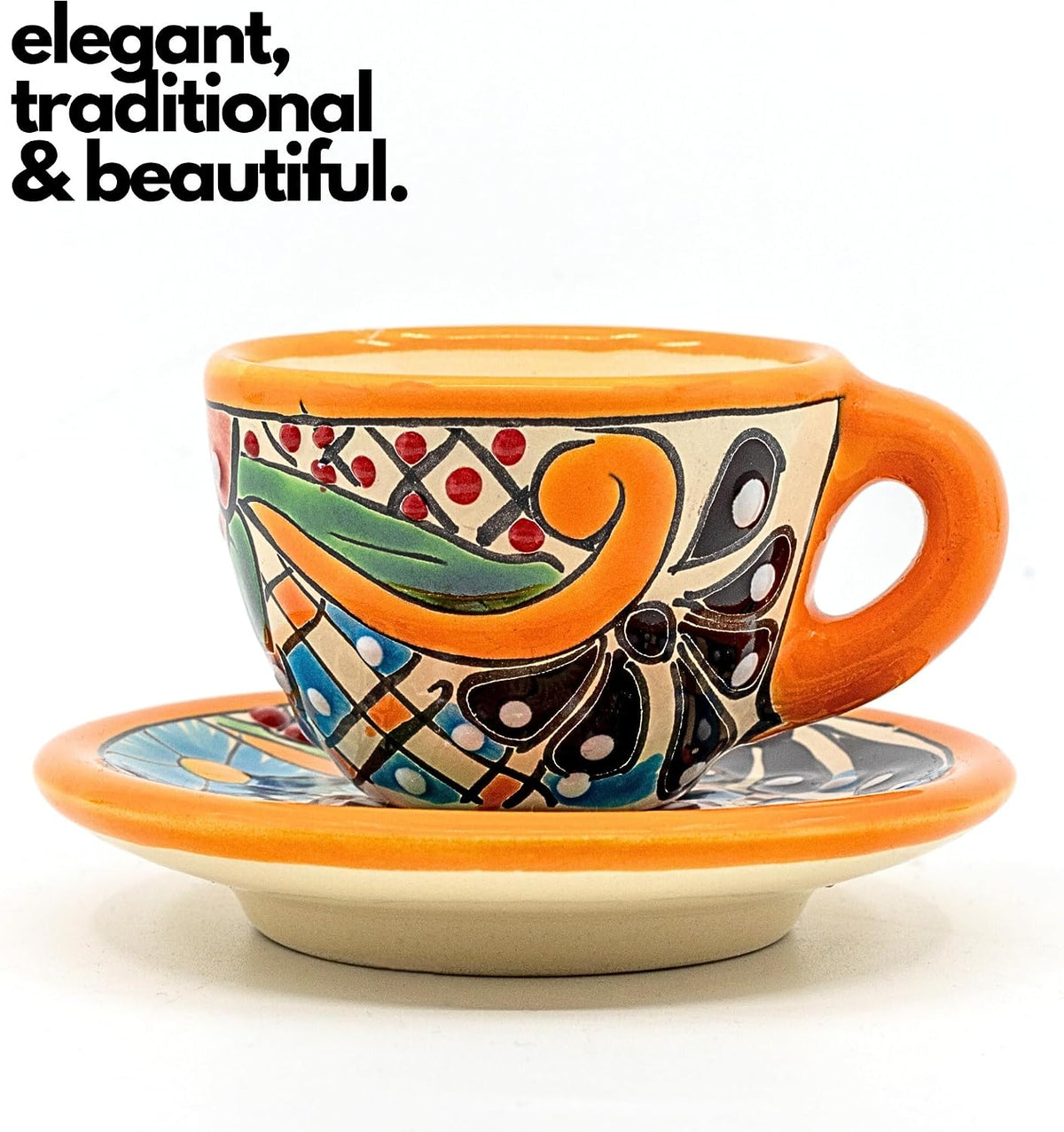 Colorful Talavera Espresso Set — close-up