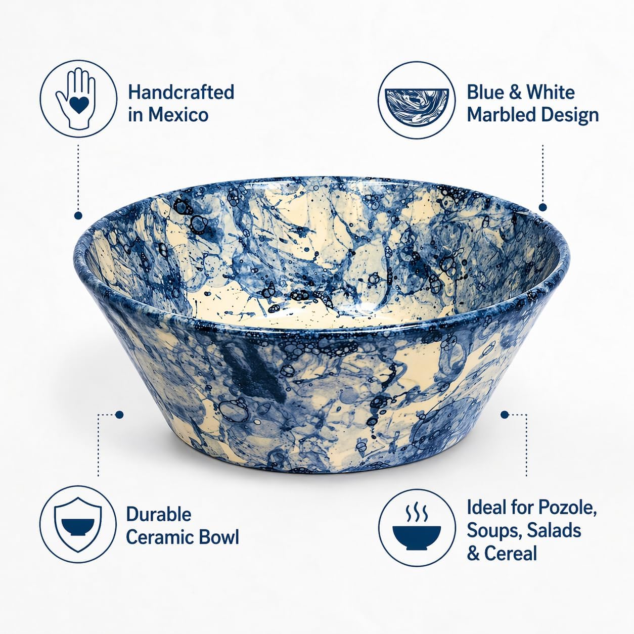 Blue & White Mexican Pozole Bowl — detail of the hand-painted pattern