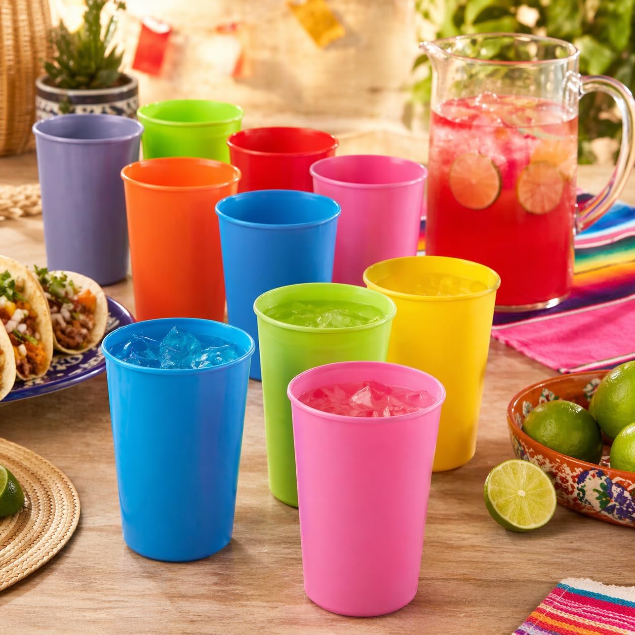 Colorful Mexican Party Cups, Set of 10 — angled view