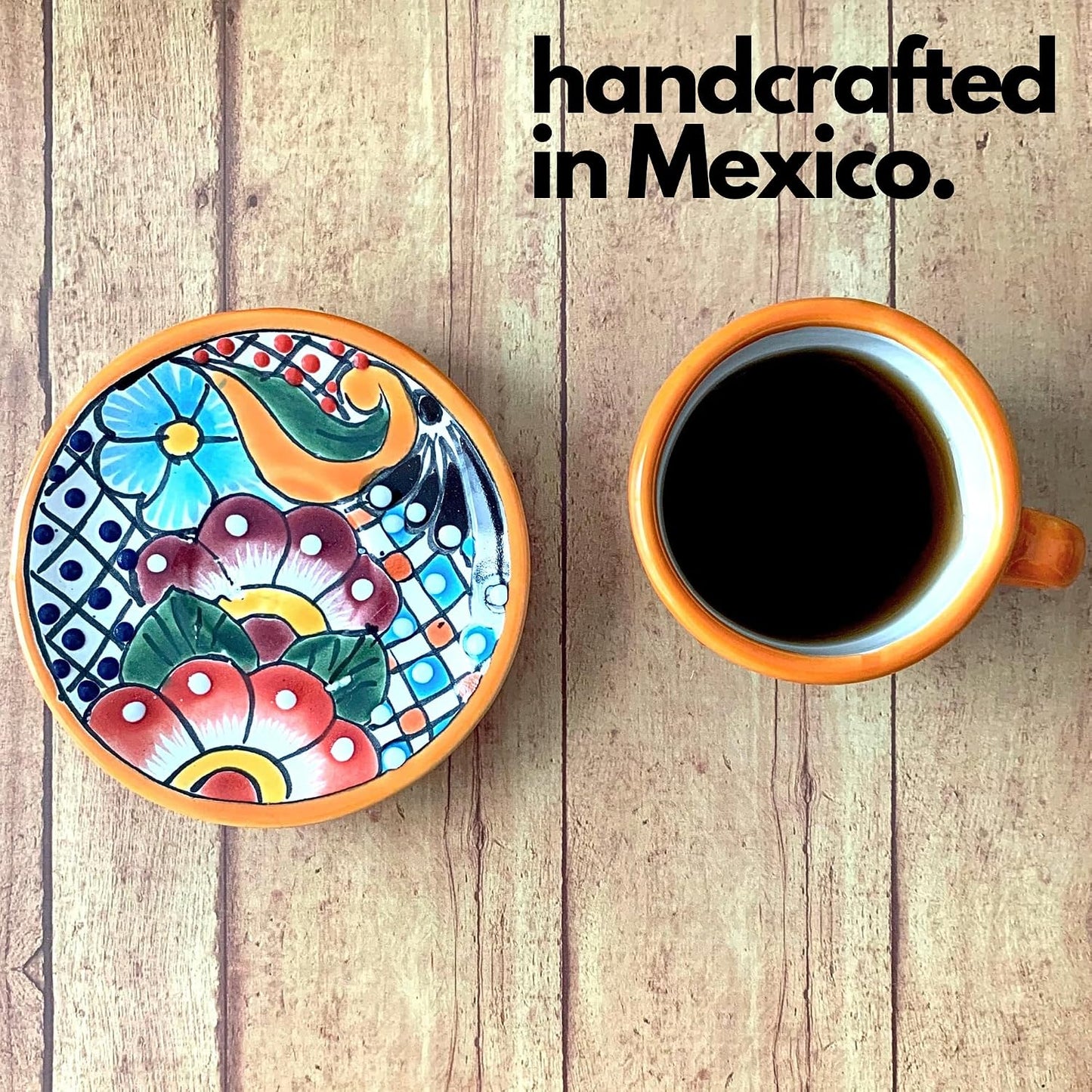 Colorful Talavera Espresso Set — shown in use