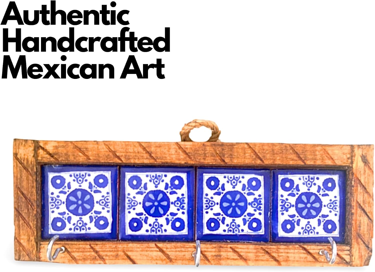 Mexican Talavera, Style Key Holder, Blue & White — detail of the hand-painted pattern