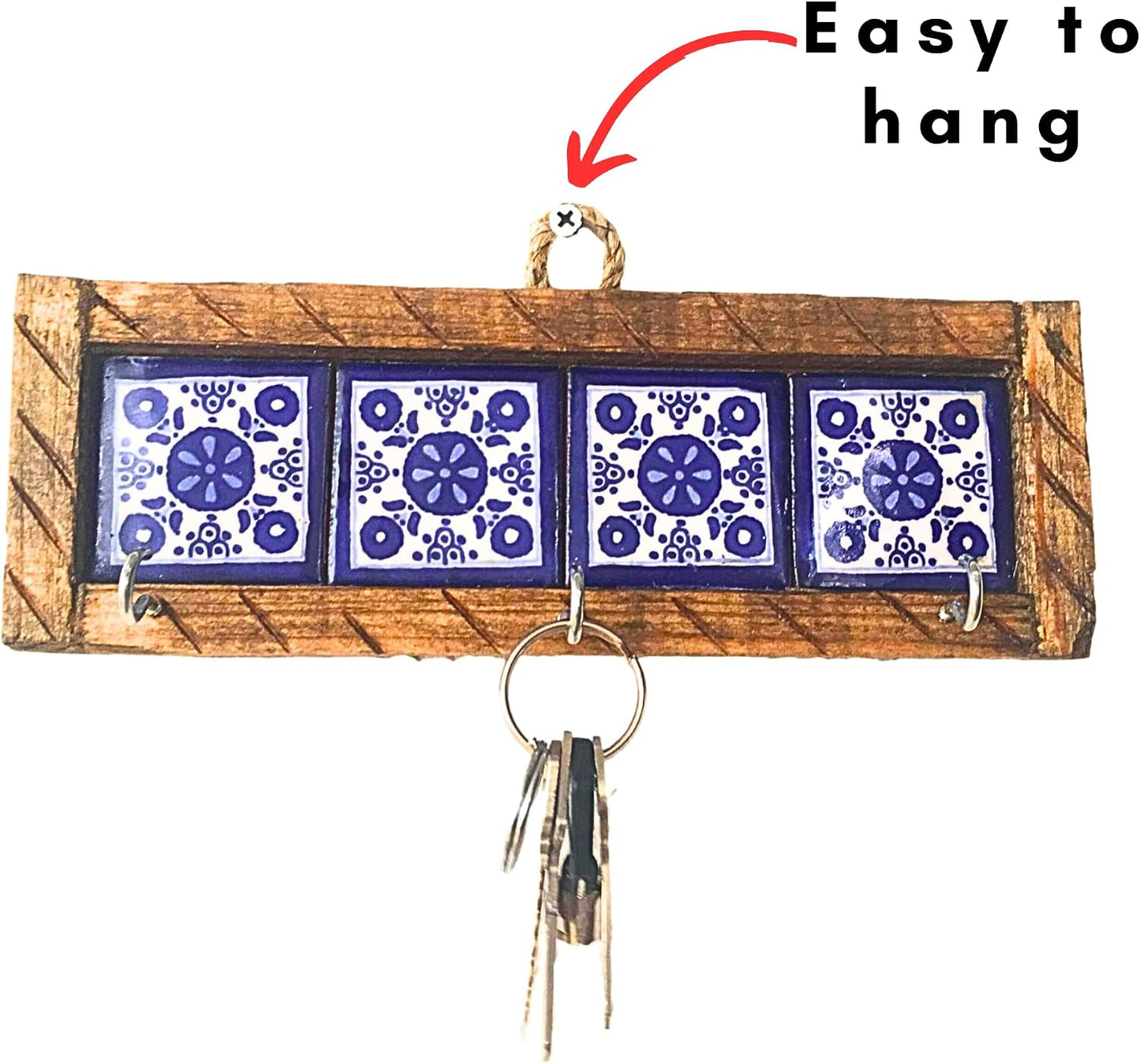 Mexican Talavera, Style Key Holder, Blue & White — top view