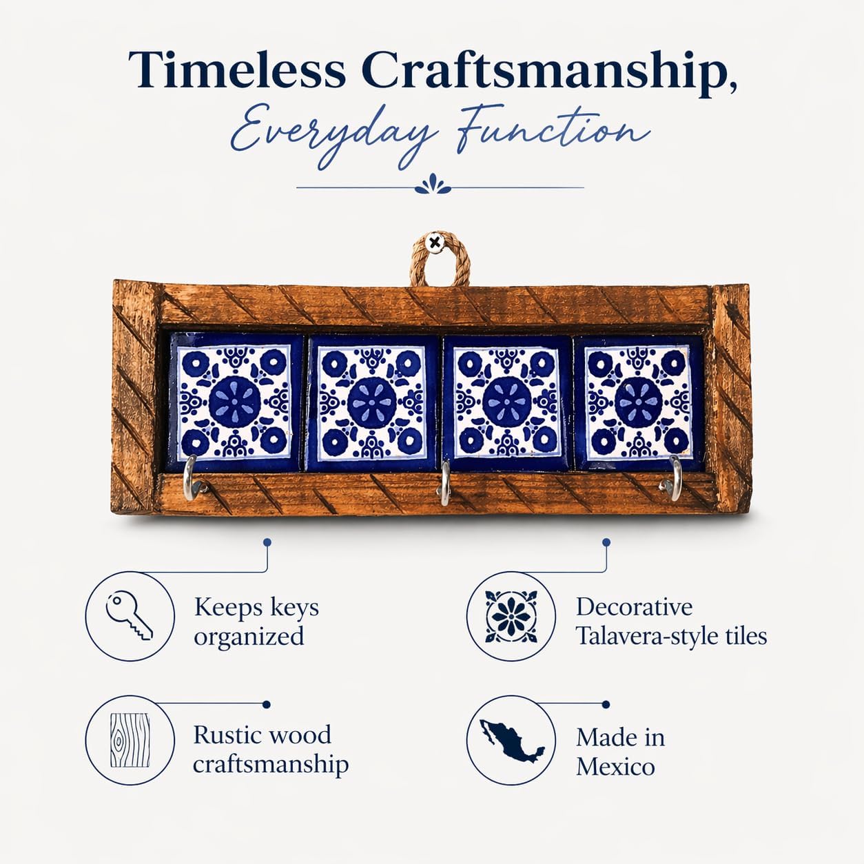 Mexican Talavera, Style Key Holder, Blue & White — close-up
