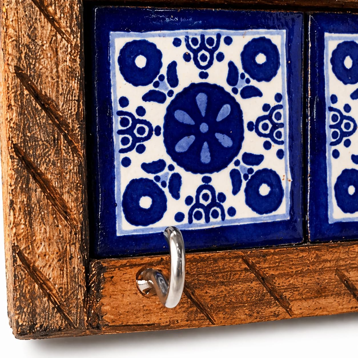 Mexican Talavera, Style Key Holder, Blue & White — shown in use