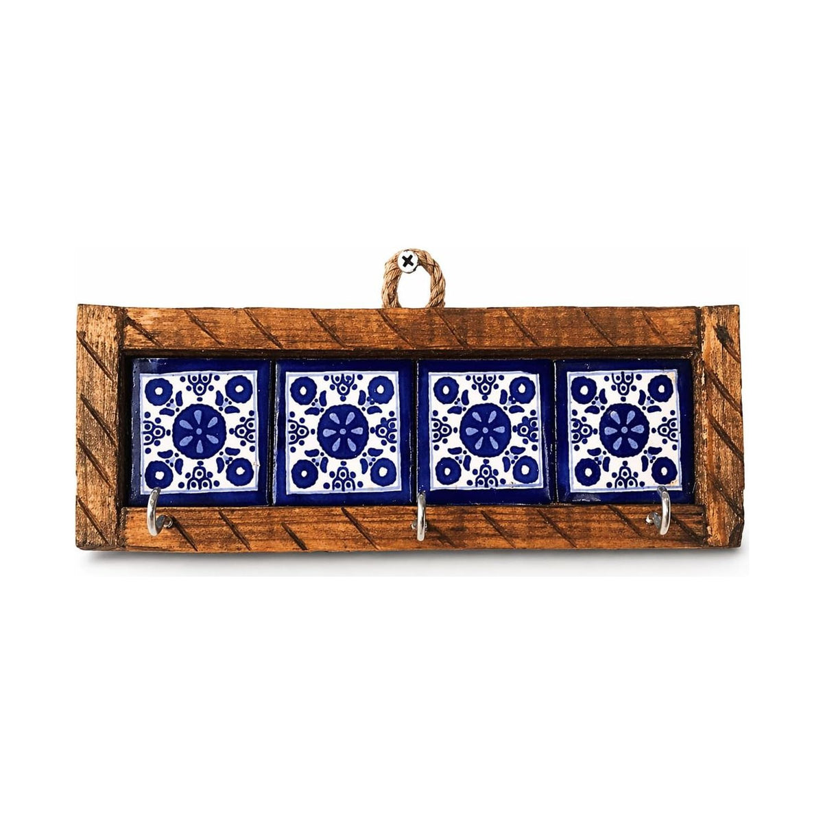 Mexican Talavera, Style Key Holder, Blue & White — scale reference
